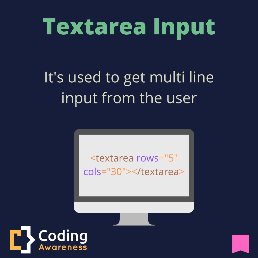 CodingAwareness's tweet image. How to use Textarea input in HTML?
#html #webdevelopment