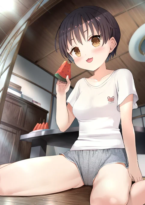 にいちゃん早くスイカ食べないとボクが全部たべちゃうぞ 