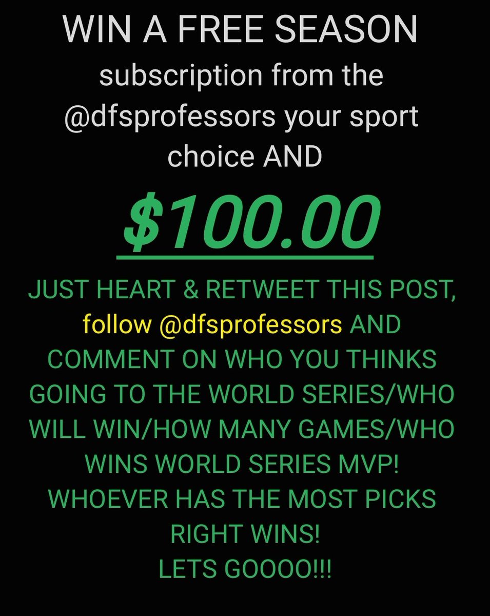 DfsProfessors's tweet photo. Giveaway time! Lets see who wins!
#winatdfs #DailyFantasySport #fantasylineups #DFS #winmoney #dfspicks https://t.co/b1k4ZSGmWb