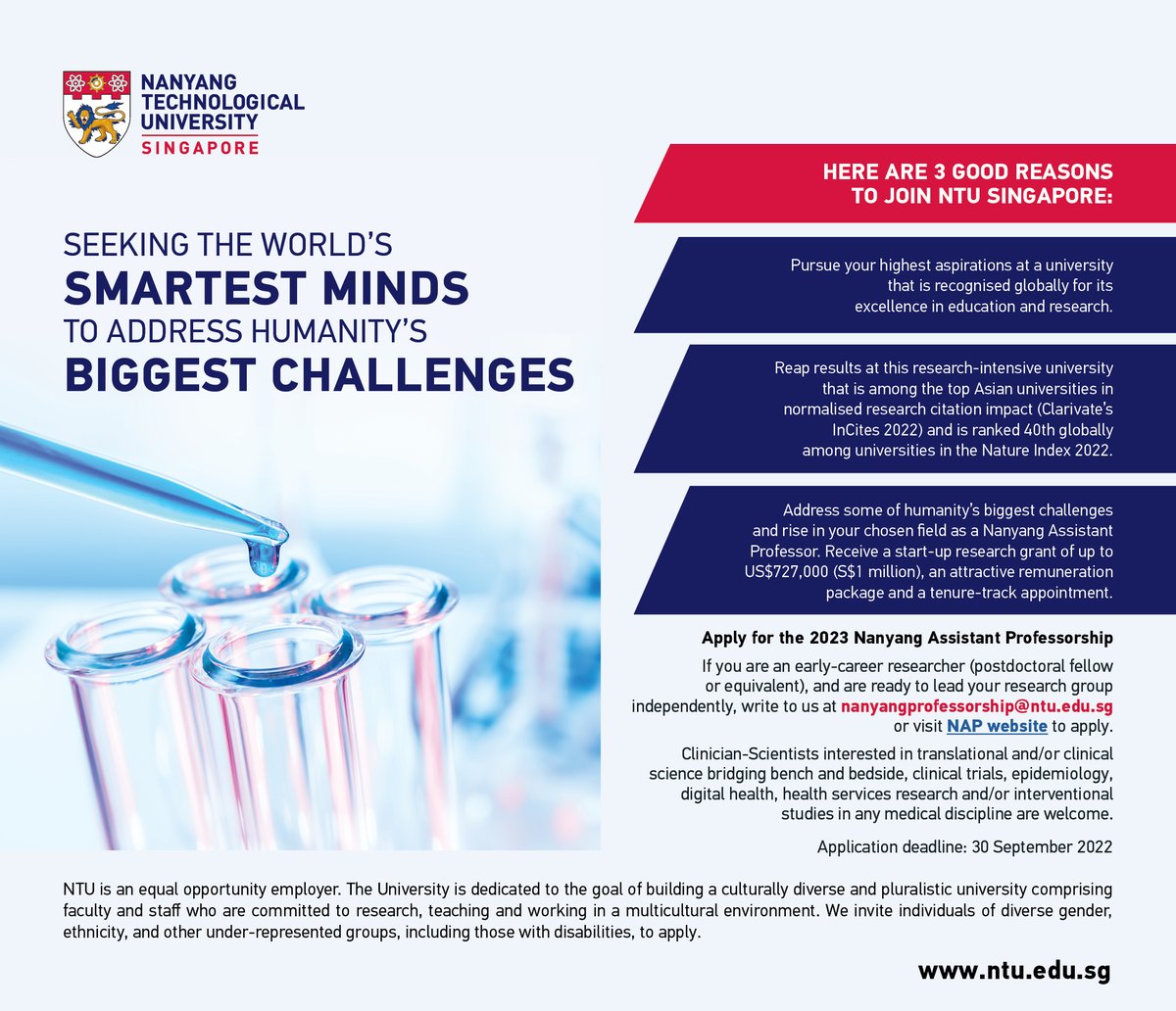 2023 Nanyang Assistant Professorship is open for application. More information can be found here: ntu.edu.sg/research/resea…