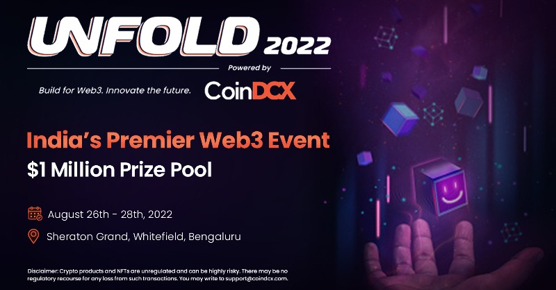 CoinDCX's tweet photo. UNFOLDING the #web3 wave in India!
A 3-day experience, full of value & opportunity with #hackathons, conference, demo-day and many more exciting things for anyone who is keen on web3. #Unfold2022