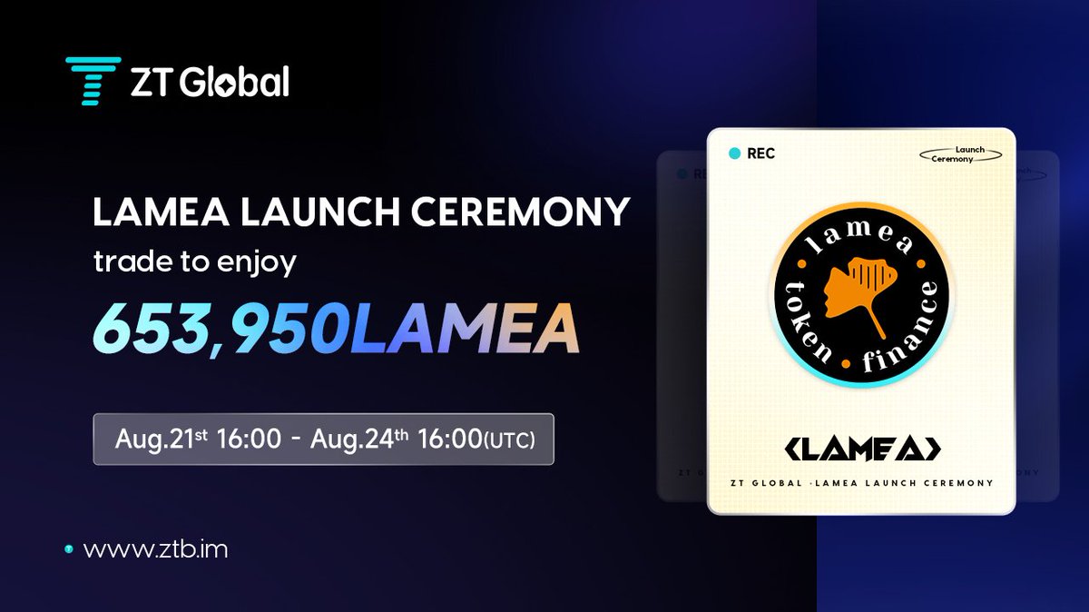 ZT_exchange's tweet photo. 🥳ZT NEWlisting Celebration- $LAMEA
 -give away 653,950 LAMEA

@lamea_finance

1⃣[Registration certification] Enjoy 109,000LAMEA
2⃣[Trading Contests] Enjoy 435,900LAMEA 
3⃣[Trading Lucky Draw] Enjoy 109,050LAMEA

⏰4PM 21st Aug~4PM 24th, Aug 2022 (UTC) 

🔗https://t.co/BxgHXLwWGM https://t.co/tcAWeVcz9o