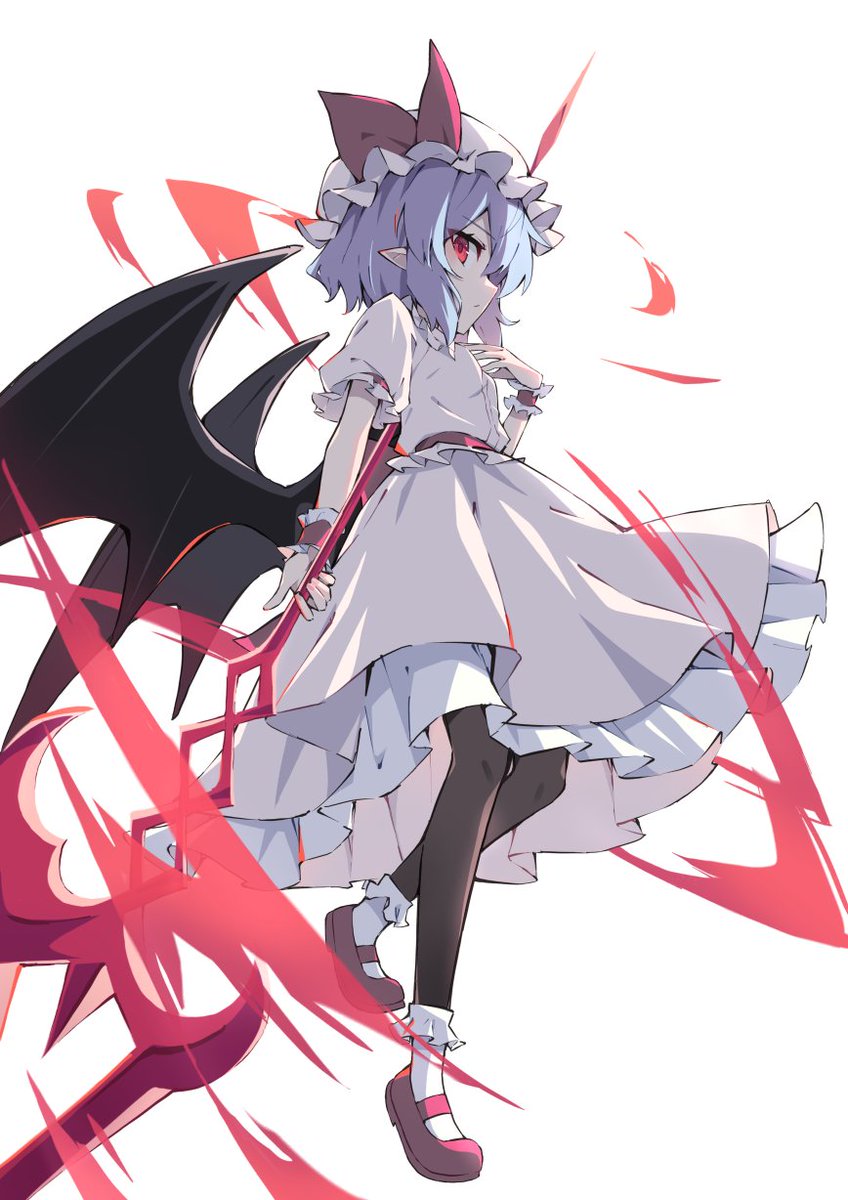 remilia scarlet 1girl solo hat wings mob cap red eyes spear the gungnir  illustration images
