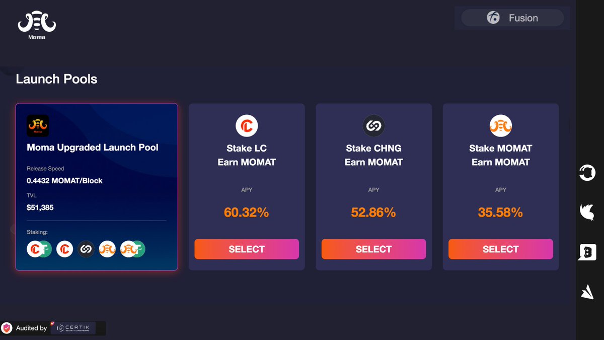 📈Stake to earn and up to 60% APY
➡️Launch Pool: Moma Upgraded Launch Pool
➡️Mainnet:<a href="/FUSIONProtocol/">FUSION 🪢</a> 
🖱️app.moma.finance