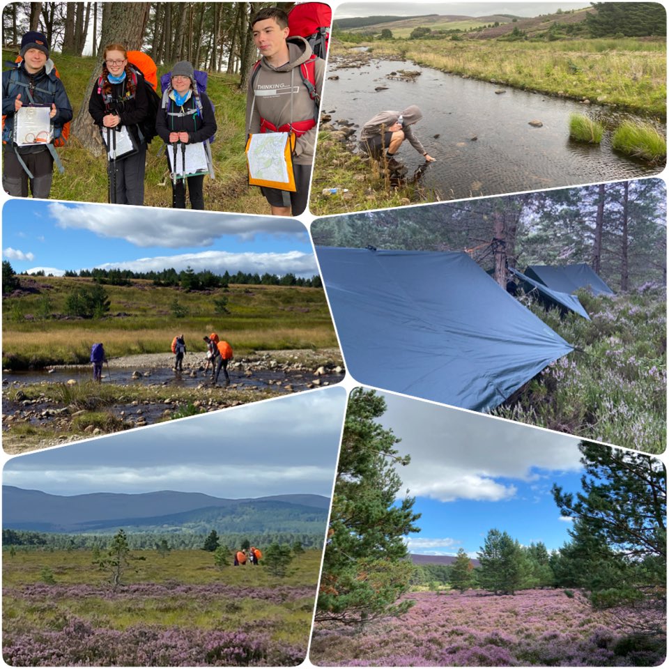 DofEatKGS's tweet photo. Day 2 (Saturday) for our phenomenal gold cohort meant a wee amount of off route through a challenging terrain (wee bit of swamp underneath heather) but they managed really well and were still pretty lucky with the weather as lots of sun along the way 🍀🗺🥾🧭🏕🌲 https://t.co/l9DX9OpeFH