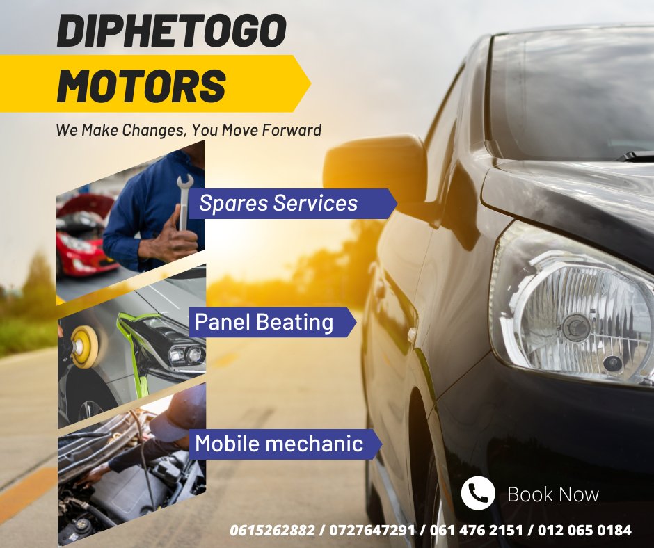 DiphetogoMotors's tweet photo. We are the ultimate all-rounder auto mechanic workshop. Most of your motor needs is catered for at Diphetogo Motors. We maintain a high standard and value in our products and services.

Our services include: 
Auto maintenance service
System diagnosis and repair 
Body repair and https://t.co/NOhDzRFRh1