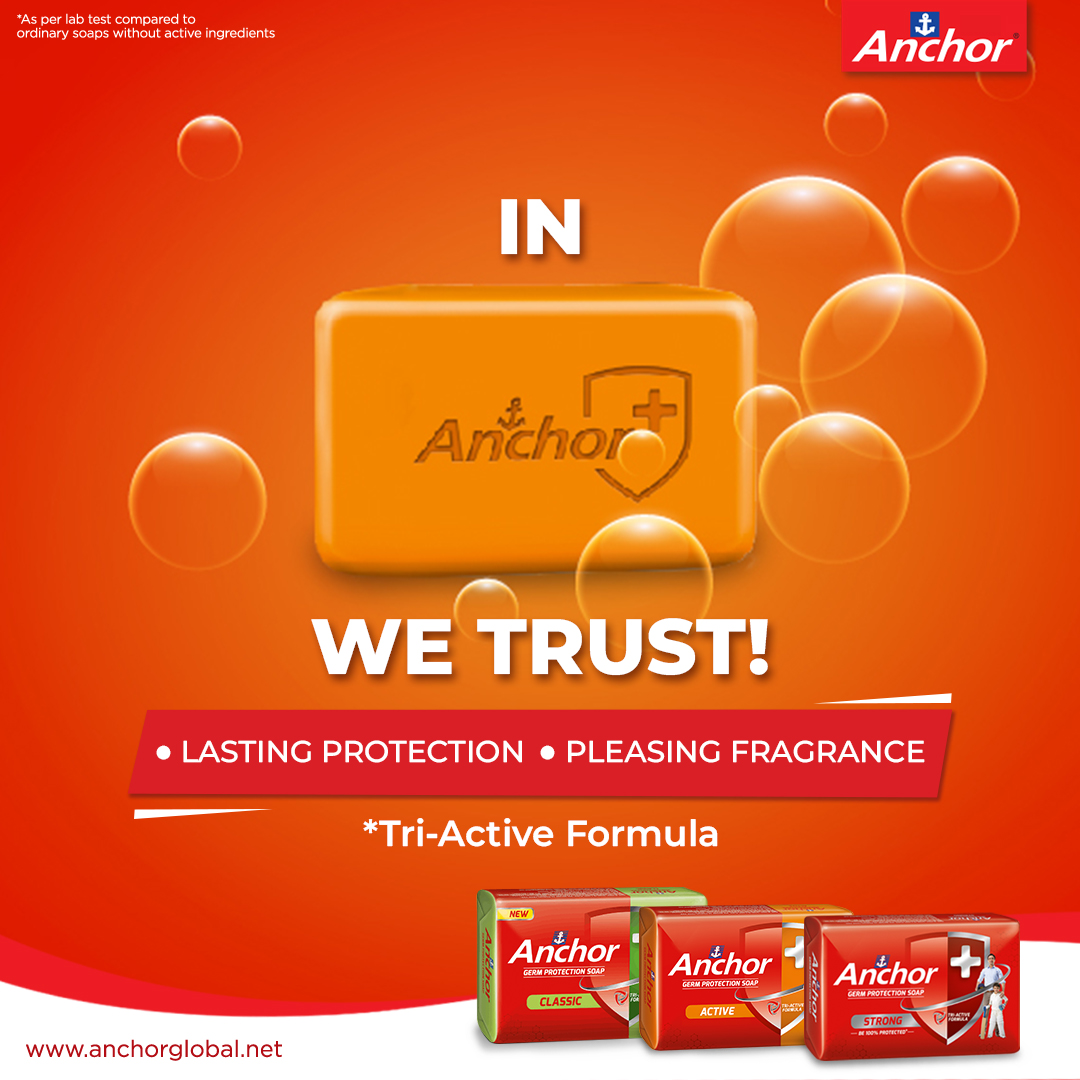 AnchorConsumer's tweet image. Protect yourself and your family from a wide range of germs and bacteria, daily!
Bring home Anchor Germ Protection Soap that ensures a healthy bathing experience for all. 

#AnchorGlobal #AnchorConsumerProduct #AnchorProtection