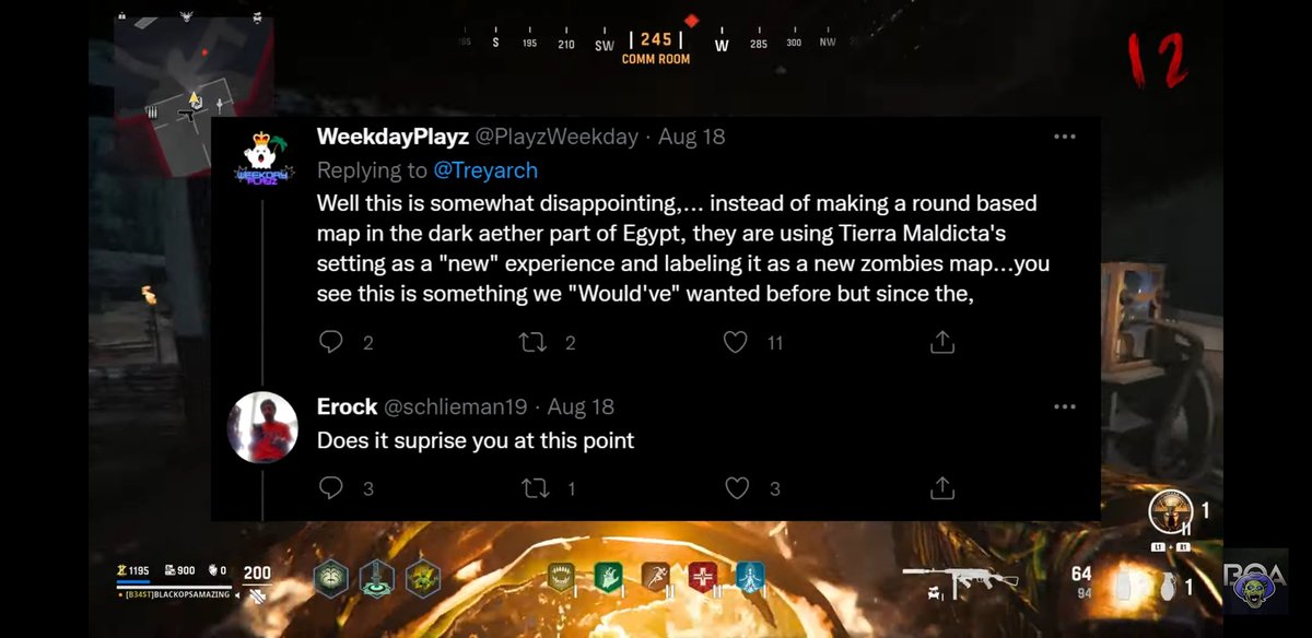 PlayzWeekday's tweet photo. I Am Flipping Out In My Room At 2am In The Morning!!! Yoo!!!! @BlackOpsAmazing historical!!! Many will say "bruh it's just a screenshot" HELL NAWW HATER! Unlike any other YouTuber BOA actually can agree with most of the zombies community when we say this "new" map ain't it 🙄 https://t.co/evfInJEgpO
