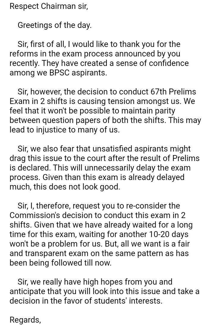 AlamTabrezJmi's tweet photo. #BPSC_PT_IN_ONE_SHIFT 

Humble request to Chairman Sir of BPSC, Edu Mister Prof. Chandrashekhar, CM Nitish Kumar, Dy. CM Tejaswini Yadav, to conduct 67th BPSC PT in one day one shift

@yadavtejashwi 
@NitishKumar 
@officecmbihar
@BiharEducation_ 
@iChiragPaswan 
@iaspcsfactory https://t.co/o2Ly2fcO3G