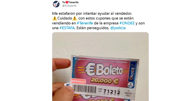 ONCE_oficial's tweet photo. ⚠️ ¡No puede seguir pasando, en Tenerife y en otros puntos de España!
@YoTenerife comparte en @atlantico_hoy ser víctima de la estafa de la #ONDEE, con cupones similares a los de la ONCE #JuegoIlegal
@polprcanarias @policia @interiorgob @consumogob @CabildoTenerife @gobcan