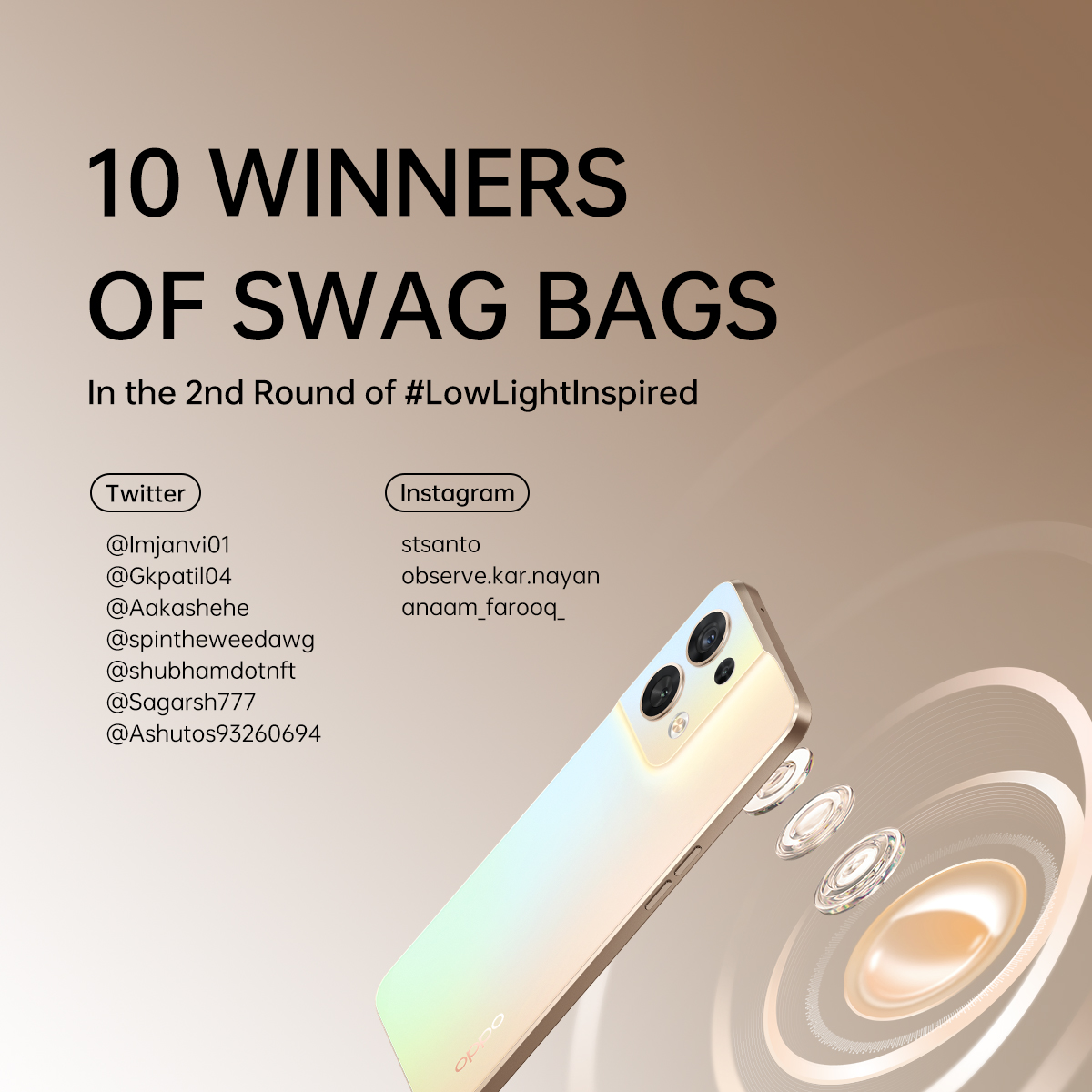 oppo's tweet photo. 🥳 CONGRATS to the 10 winners of our #LowLightInspired contest! 🥳
An #OPPOAmbassadors swag bag is on its way to each of you 🚚
Who else wants to join our #OPPOReno8Series Ambassador team? https://t.co/Hl6UMqbJ1N