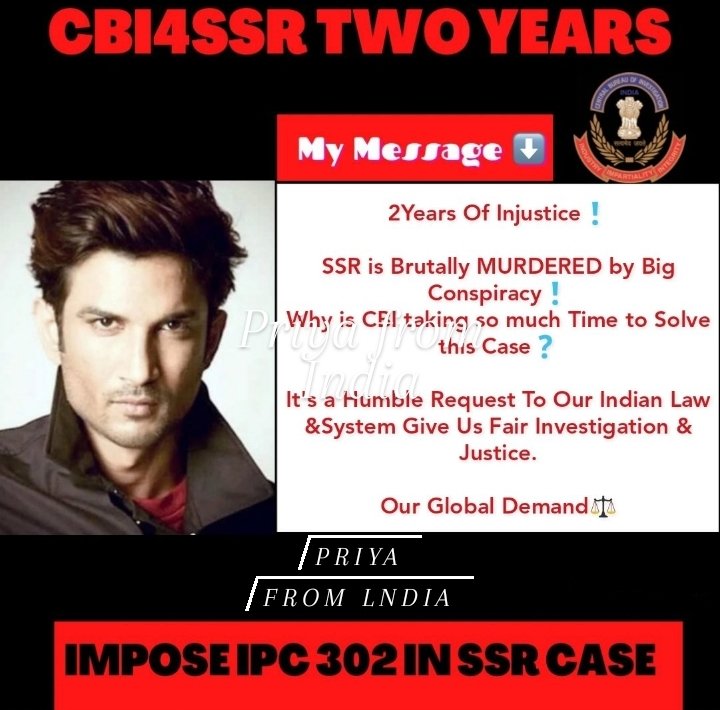 AviiKumarSingh1's tweet photo. JUSTICE FOR SSR

CBI4SSR TWO YEARS https://t.co/uZP81mNAiz