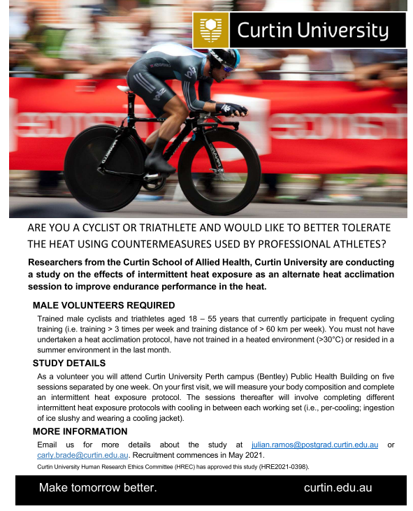 🚴ARE YOU A MALE CYCLIST OR TRIATHLETE AGED BETWEEN 18 - 55?🚴‍♂️ We are still looking for a few more participants for this study!