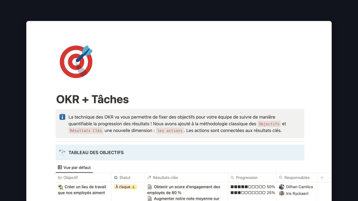 ImaginotionFR's tweet photo. Nouveau Modèle
OKR et Tâches
par @zetoolbox 

Adoptez la fameuse méthode OKR dans votre Notion pour suivre les progrès de votre équipe.

https://t.co/CYcP0cJo8D https://t.co/828hiVTxnN