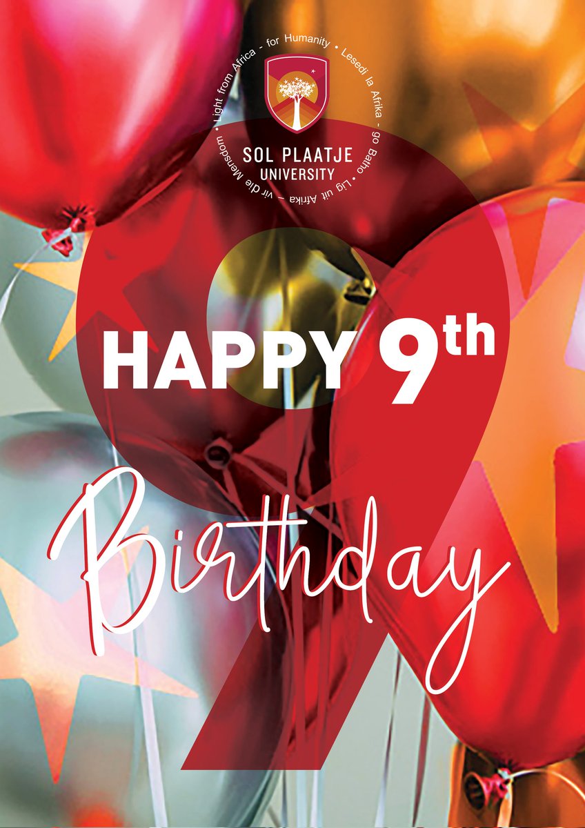 MySPU's tweet photo. SPU TURNS 9 TODAY

Since it’s inception in 2013, Sol Plaatje University has made significant progress &amp; has grown to become a permanent presence in Kimberley, the Northern Cape &amp; the South African Higher Education Sector. https://t.co/4yV2C54rCR