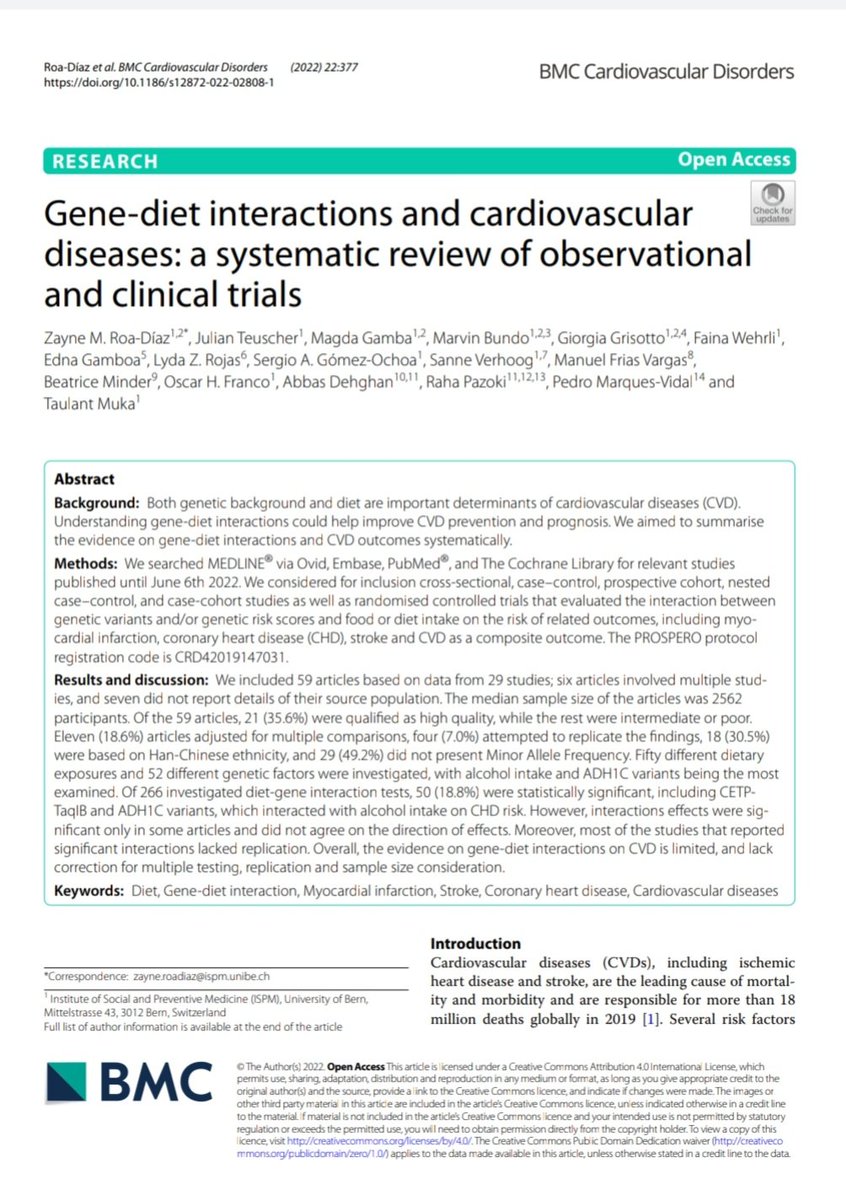 muka_taulant's tweet photo. Precision nutrition for modifying genetic predisposition to cardiovascular disease?! It could be, but our #systemicreview lead by @diromiza shows most research in this area is of low quality, and results have in general not been replicated
https://t.co/wYUl35dl5u https://t.co/qRq49bw9sh