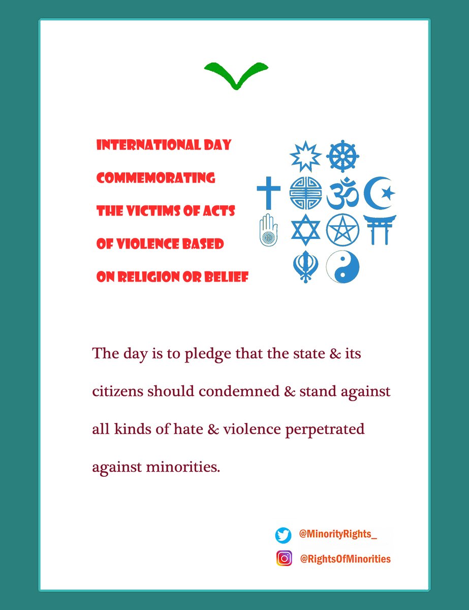 MinorityRights_'s tweet photo. International Day Commemorating the Victims of Acts of Violence Based on Religion or Belief is to pledge
that the state &amp; its citizens should condemned &amp; stand against all kinds of hate &amp; violence perpetrated against minorities. https://t.co/6bIZM4O4D3