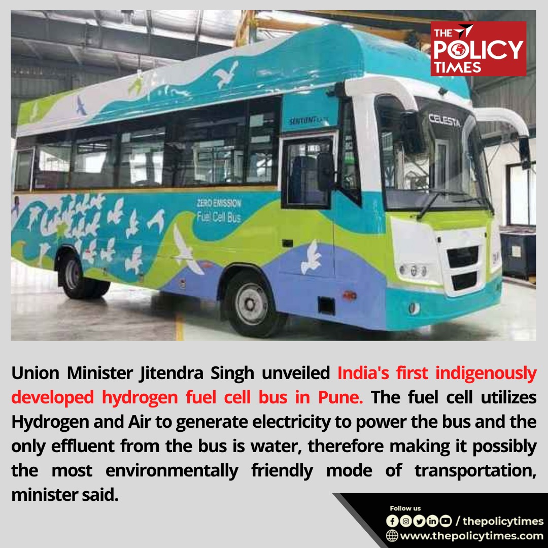 thepolicytimes's tweet photo. Union Minister Jitendra Singh unveiled India's first indigenously developed hydrogen fuel cell bus in Pune.
#JitendraSingh #india #Hydrogen #fuel #bus #pune #Powerbus #environment #evehicle @DrJitendraSingh https://t.co/s5VjUYlidA