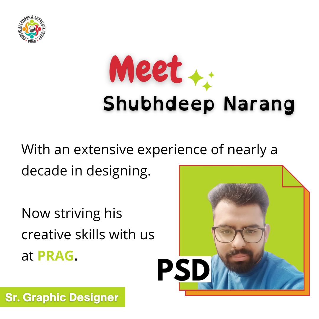 PragINDIA's tweet photo. We are happy to introduce Shubhdeep Narang, our newest member at PRAG as a Sr. Graphic Designer. 

#PRAG #CreatingPRAG #TeamPRAG #graphicdesigner #creativeminds https://t.co/tUcftE8Rxq