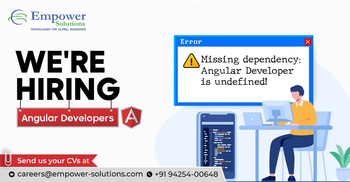 empowersol96's tweet image. Cadets with a cumulative experience between 2-6 Years can drop their resume at careers@empower-solutions.com

For further details, feel free to call us at +919425400648

#AngularDevelopers #CrossPlatformDevelopers #Angular #FrontendDevelopers #DeveloperJobs #DevJobs #NowHiring