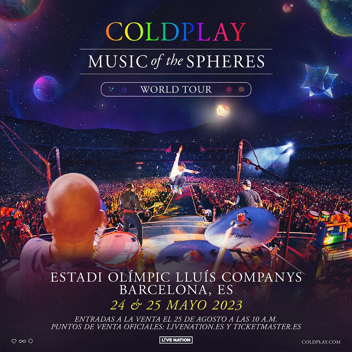LiveNationES's tweet photo. 🪐 ¡Coldplay vuelve a Barcelona! 🪐
 
Preventa 24/8 a las 10h en https://t.co/PBYmUFmzVy

Entradas a la venta 25/8 a las 10h. Puntos de venta oficiales: https://t.co/PBYmUFmzVy y Ticketmaster.

Más info: https://t.co/ZCOAxVsSAH

#ColdplayBarcelona #MOTSWT https://t.co/dCaJc8989k
