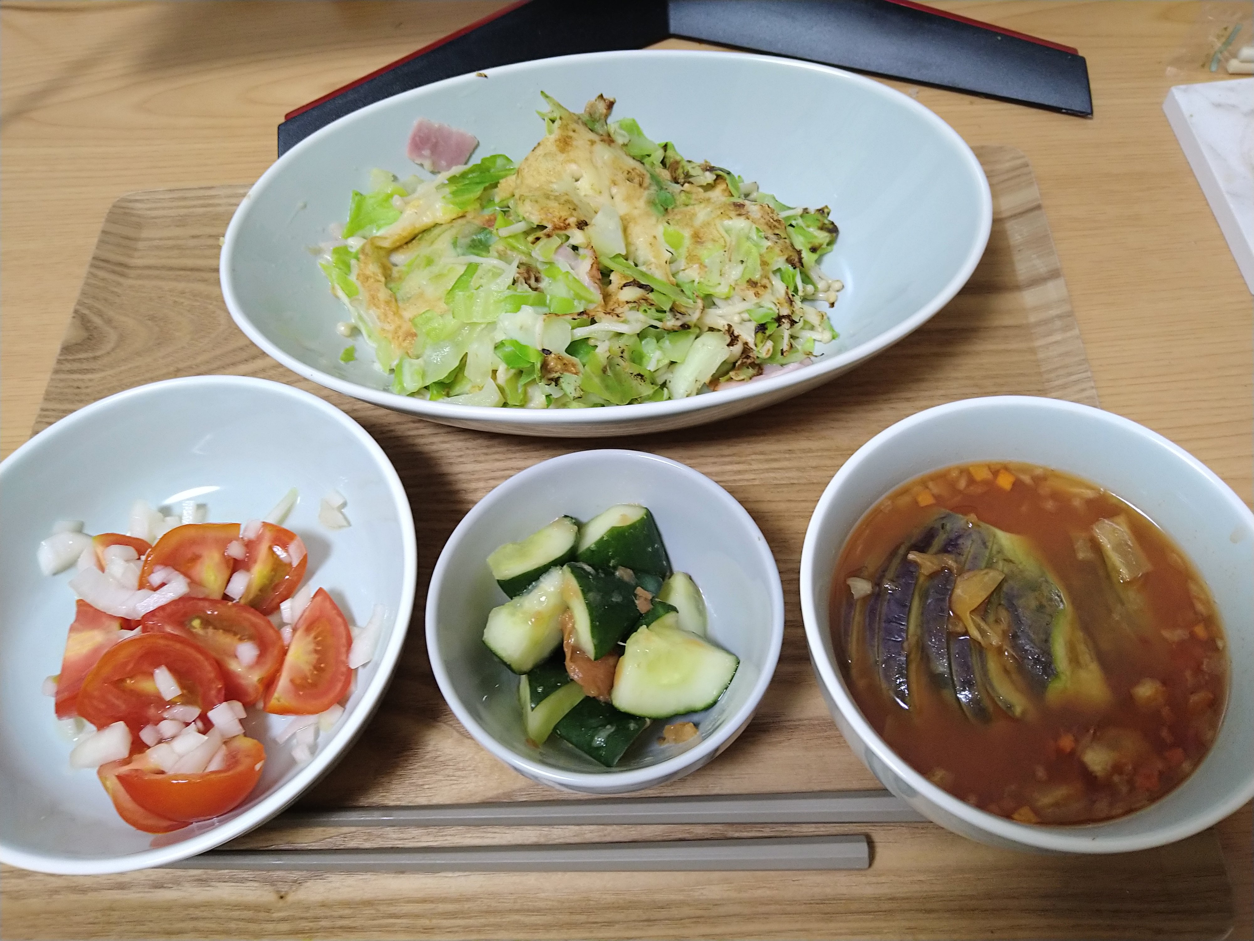李昂 りこう S ディナー 梅きゅうり トマトと玉ねぎの酢漬け トマトスープ キャベツ焼き T Co Gwgnsmfljk Twitter