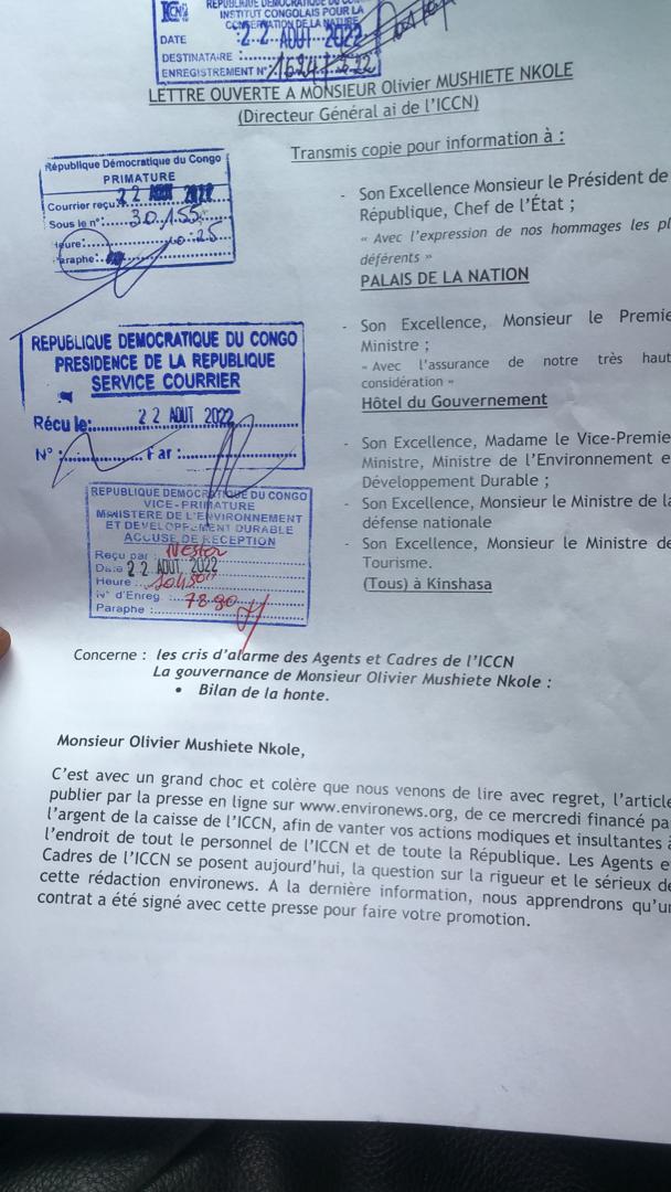 ProffacONG's tweet image. Nous prenions @environews_rdc pour un journal sérieux. Ils se sont compromis en diffusant des éloges à un DG a. i. aujourd&apos;hui  rejeté par les agents de l&apos;ICCN pour megestion aggravée. Ils réclament ouvertement son départ depuis les bureaux du 1er Ministre.
#oliviermushiete