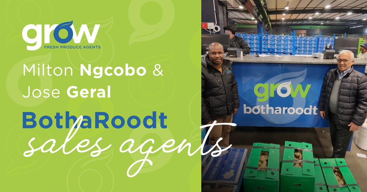 Grow_Produce's tweet photo. With over 110 dynamic and driven sales agents we thought it was about time that you meet them! Meet Jose Geral & Milton Ngcobo, BothaRoodt sales agents.
#GrowFreshProduce #Grow #GreenNetwork #BothaRoodt #Macro #Noordvaal #PortNatal #Market #FarmersMarket https://t.co/uUEC14ECz6