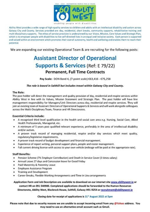 abilitywest's tweet photo. We are expanding our existing Operational Team and are recruiting Assistant Directors of Operational Supports and Services. For more information go to https://t.co/qwS4DaR1XL https://t.co/KLDjRT396P
