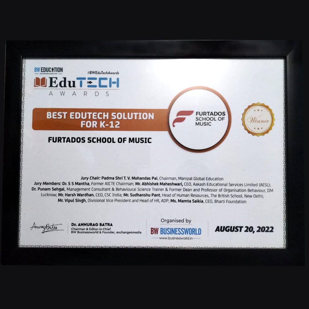 Heartfelt gratitude to <a href="/BWBusinessworld/">BW Businessworld</a> for recognizing FSM as best #edtechsolution!  
FSM will continue to build and grow this category to make music education accessible, fun and engaging for learner’s across all age groups
#education #music #edutech #Trending #musicschool #fsm