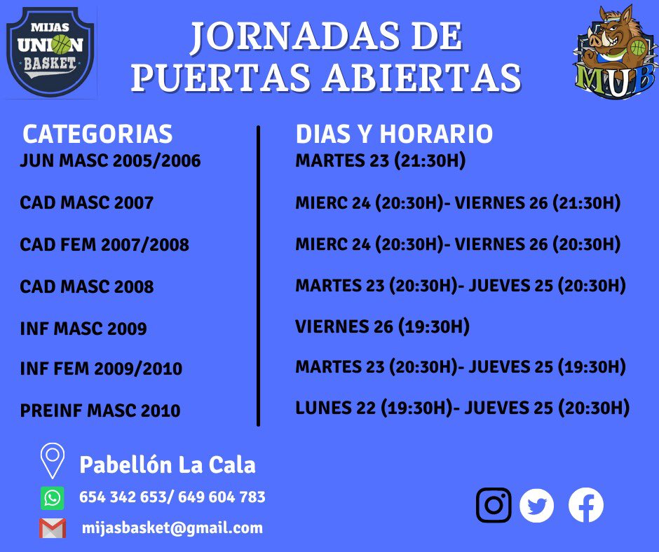 Comenzamos esta semana con la JORNADA DE PUERTAS ABIERTAS para todas las categorías de canasta grande! 

Os esperamos 💚💙🏀