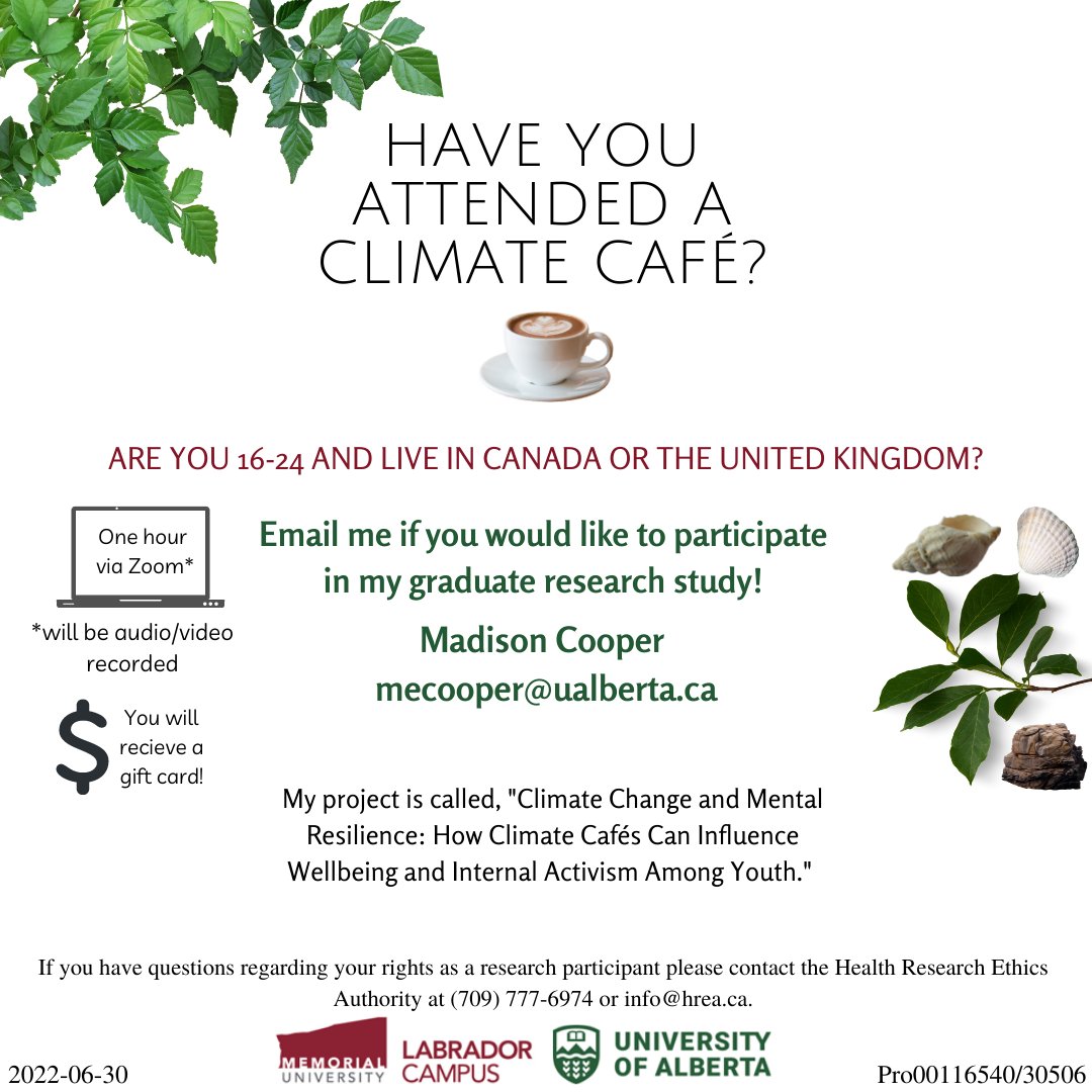 I'm looking to interview some individuals who have attended or facilitated climate cafes for my masters thesis project! Please contact me if you'd like to know more 😊 Pls RT <a href="/TheClimateCafes/">Climate Cafe®</a> @ClimateNa <a href="/ClimatePsychol/">Climate Psychology</a> @laurajmitch <a href="/Carolinehickma/">Caroline Hickman</a> <a href="/ClimateTicTalk/">climate sanctuary</a> <a href="/peelclimate/">Community Climate Council</a>