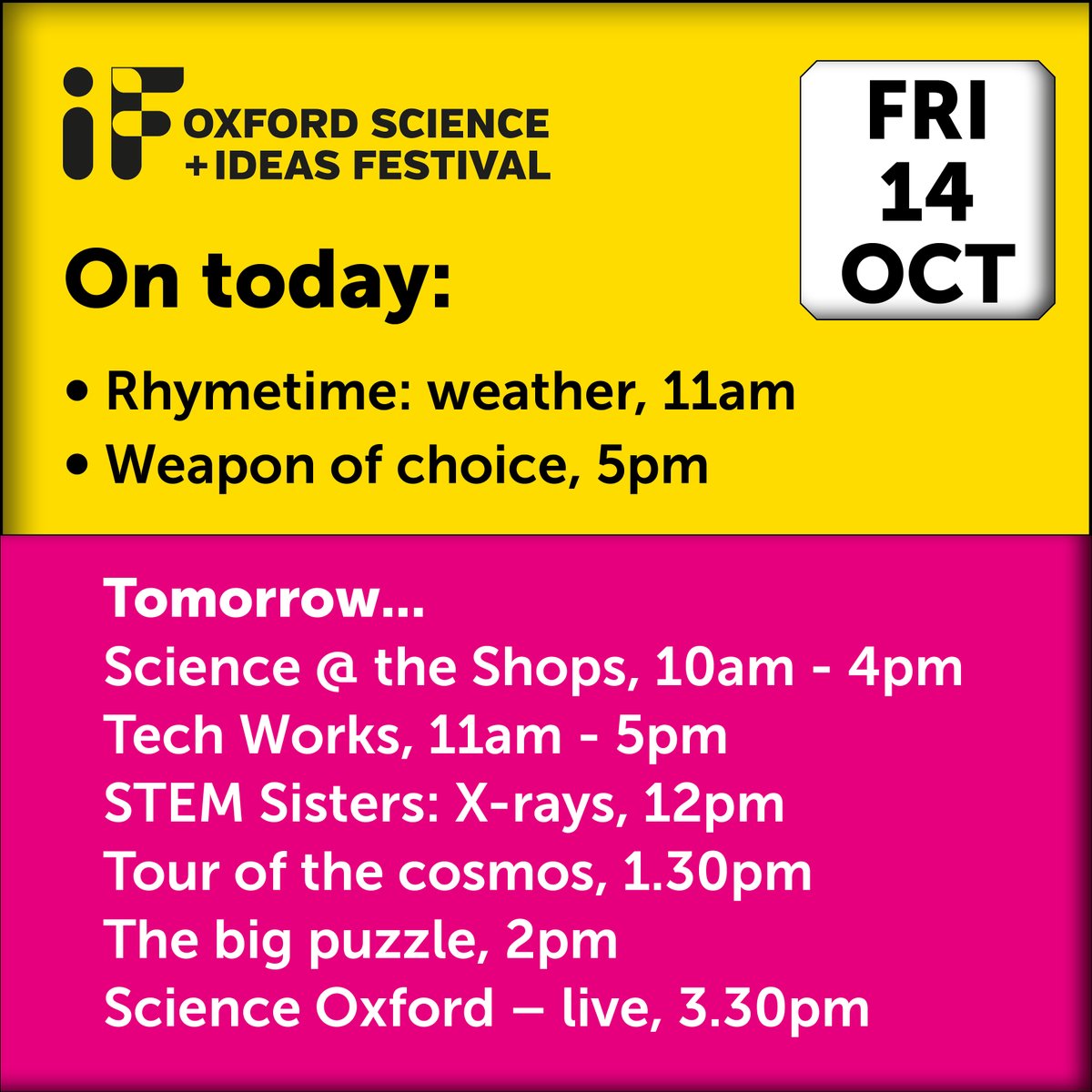On today and tomorrow #IFOx2022 if-oxford.com @RotwangsRobot @OxfordPlayhouse @Oxonlibraries @oxford_park @TemplarsSquare @hmdtmusic @unboxed2022 @scienceoxford @TheDroneRules @UKAEAofficial @ElementSix_ @ndorms @NDSurgicalSci @Immunocore @oxengsci @arc_oxtv