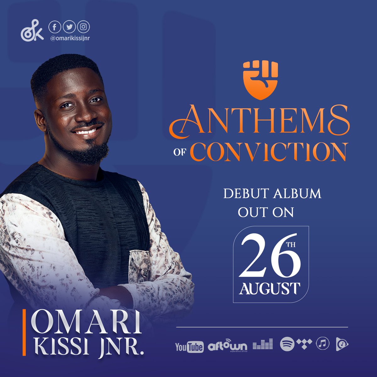 OmariKissiJnr's tweet photo. My debut album #AnthemsofConviction will be OUT Friday 26th August. I'm elated to share this project with you. ❤ https://t.co/uyCNWq7O4E