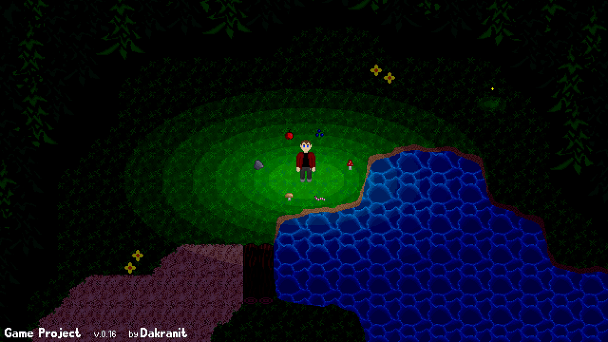 Dakranit's tweet photo. Ich hab mal die Icons aus unseren letzten #pixelart Streams in mein Projekt eingebaut, um zu sehen, wie alles zusammen wirkt^^ Bin ziemlich zufrieden :D Ist aber alles noch WIP. Die Welt und das Inventar sind definitiv noch nicht final. #gamedev #indiegame #indiedev https://t.co/BRKkKqLOpw