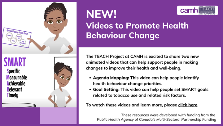 PSQuitSmoking's tweet photo. The TEACH Project at CAMH is excited to share two new animated videos that can help support people in making changes to improve health &amp; well-being. 

Here is a direct link to the videos: https://t.co/U7jy7rEecL

@drpselby @camhEdu https://t.co/7adopRMz7j