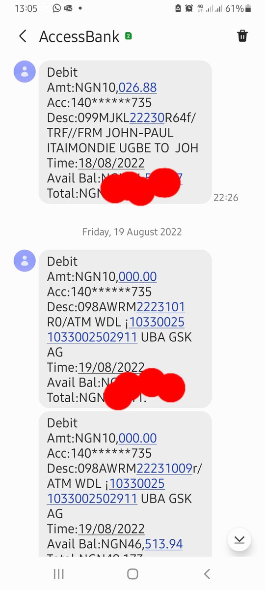 jaypeezle38's tweet photo. @myaccessbank @access_more @cenbank please I used @UBAGroup ATM to withdraw on Friday 19/08/22. I processed 3 withdrawals of 10k, I received only 20k but I was debited for 30k. 

Attached is a screenshot  of these transactions. 
@cenbank please see this. https://t.co/jzioirAVxJ