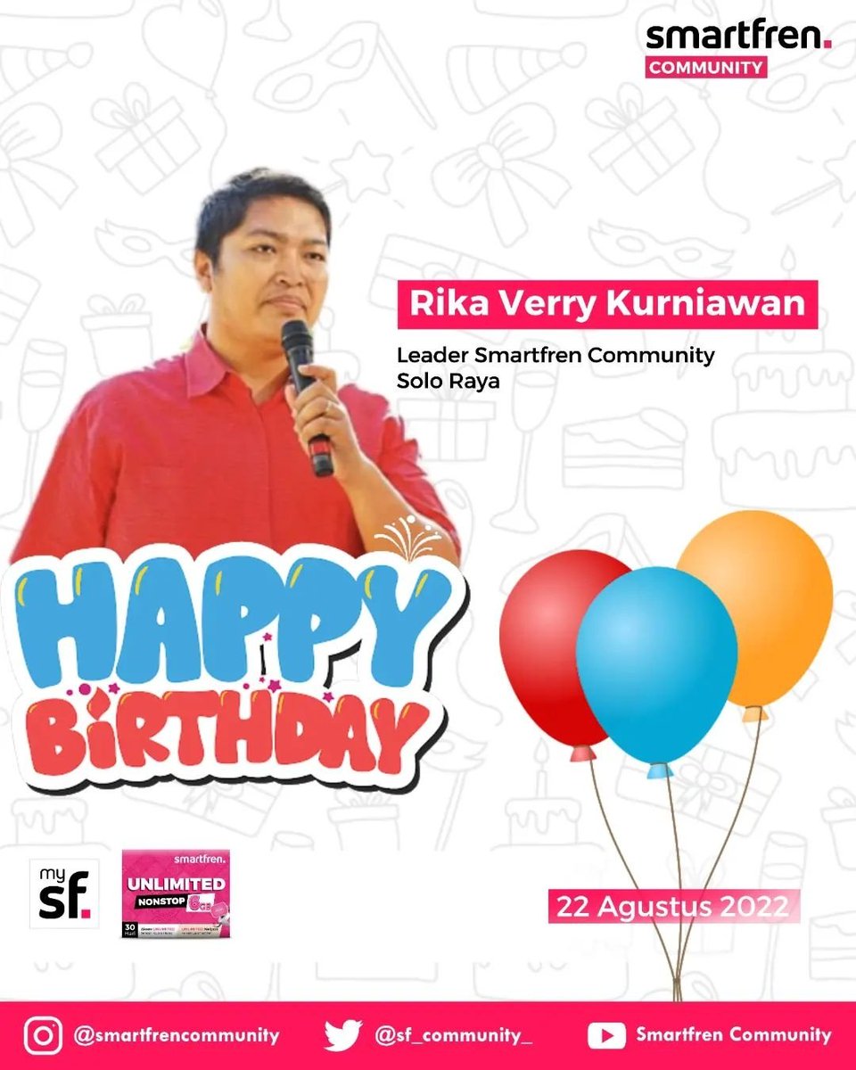 Selamat Ulang Tahun Rika Verry Kurniawan, Leader Smartfren Community Solo Raya Semoga panjang umur, sehat selalu dan rejekinya lancar. Aamiin @sfcomsolo @rikaverrykurniawan #UnlimitedBebasWorry #SmartfrenCommunity