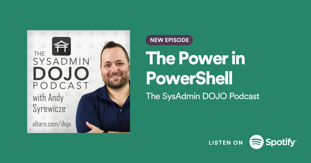 AltaroSoftware's tweet image. #PowerShell - why learn it?

From saving time to #automation, @Asyrewicze and @MichaelBender answer it all in this episode of #SysAdminDOJO #podcast.

Listen now on Spotify: spoti.fi/3KYGsb8