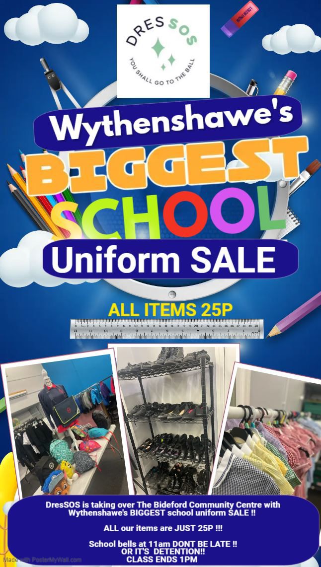 School uniform sale at the Bideford Centre today from 11:00am. All items 25p !