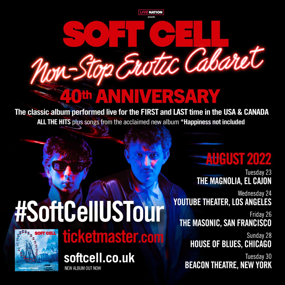 Sadly we learned today that Dave Ball will not be able to do the Soft Cell USA tour. The shows are still happening, for full details please see the statement on the website: marcalmond.co.uk/news/