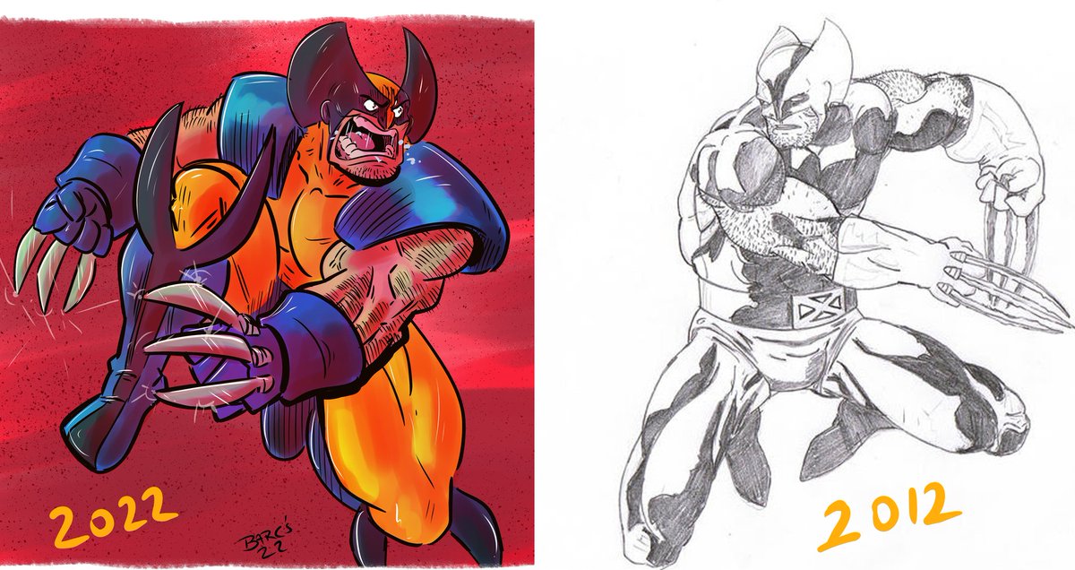 Seeing as its #marvelmonday heres a little side by side of a recent #wolverine and my best attempt from 2012! It's always good to see an older attempt at a pose to realise you're actually getting better. It can sometimes feel like you're getting worse! #wolvie #logan #xmen
