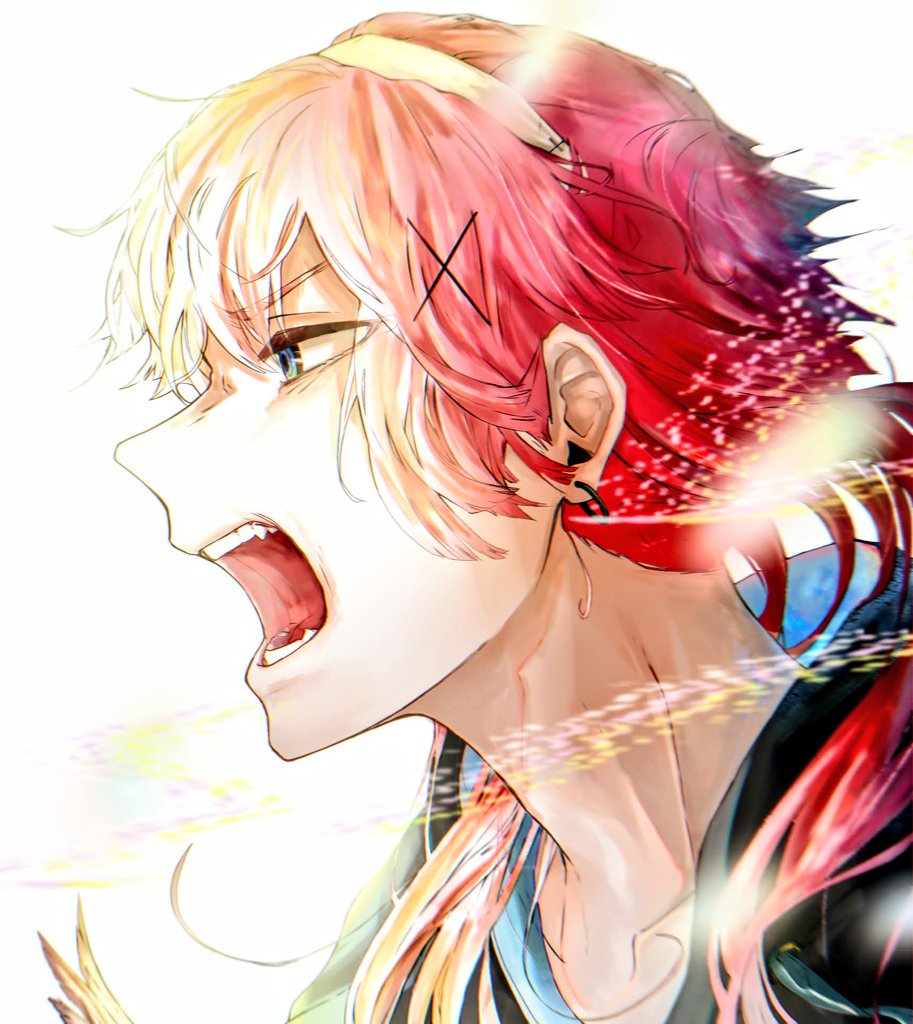 male focus solo 1boy red hair open mouth jewelry earrings  illustration images