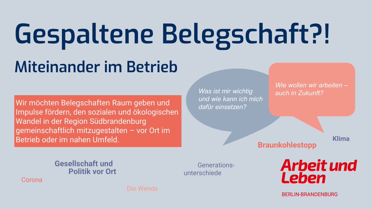 📢 Wie wollen wir arbeiten – jetzt und in Zukunft? Unsere Angebote zur Stärkung des Miteinanders im Betrieb sind kostenfrei und individuell an den jeweiligen Betrieb anpassbar. #Lausitz #Brandenburg #GemeinsamAktiv 👉 Mehr Infos bit.ly/3QIE36J