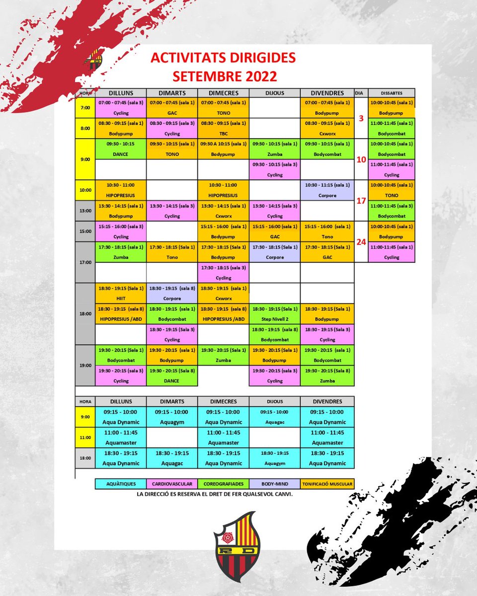 ReusDeportiu's tweet photo. π HORARIS ACTIVITATS DIRIGIDES DEL SETEMBRE
π§ TambΓ© a https://t.co/Rtuu7bmgue
#DirigidesRD #EstiuAlReusDeportiu #ForΓ§aReus https://t.co/6BtEgFMJiU