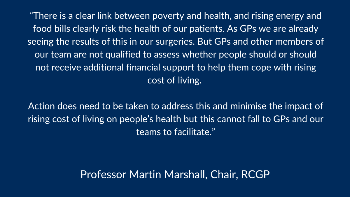 rcgp's tweet photo. Action to tackle cost of living crisis ‘cannot fall to GPs to facilitate’ @MartinRCGP

Read our full statement in response to plans for GPs to become responsible for assessing patients’ eligibility for financial cost of living support ➡️ https://t.co/PUQSyouFOe https://t.co/aEDWXAsPtP