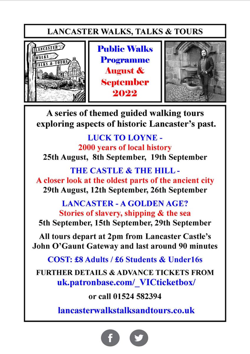 We're please to announce a short run of walks around #Lancaster, until the end of September. After a long Covid induced break it's great to be back. Tickets - @moreLancaster @moreMorecambe or at uk.patronbase.com/_VICticketbox/… 
#LancasterGuide #GuidedTours #Lancashire #LoveLancaster