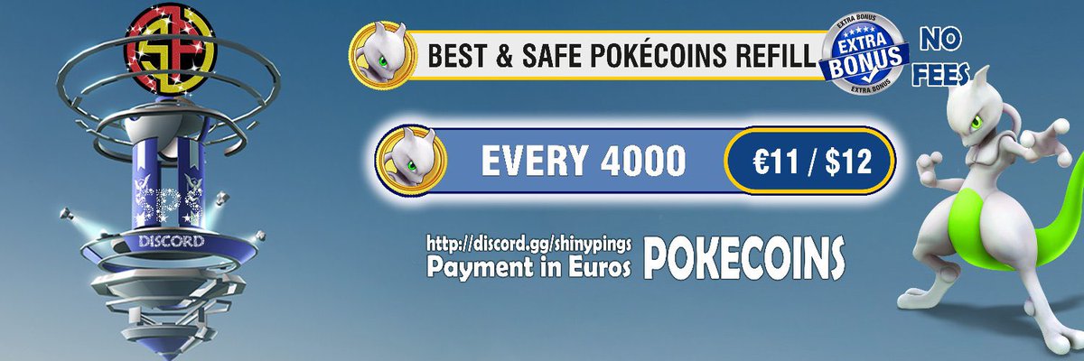 #PokeCoins 
#CheapestPokeCoins 
#PokemonGo

For all who cant do the Coins Trick..
see info at discord.gg/shinypings

Every 4000 PokeCoins for €11 / $12

No Special Packs, just Buy them with the Coins.

Payment as Friends &amp; Family with PayPal

♻️Retweet I appreciate💖