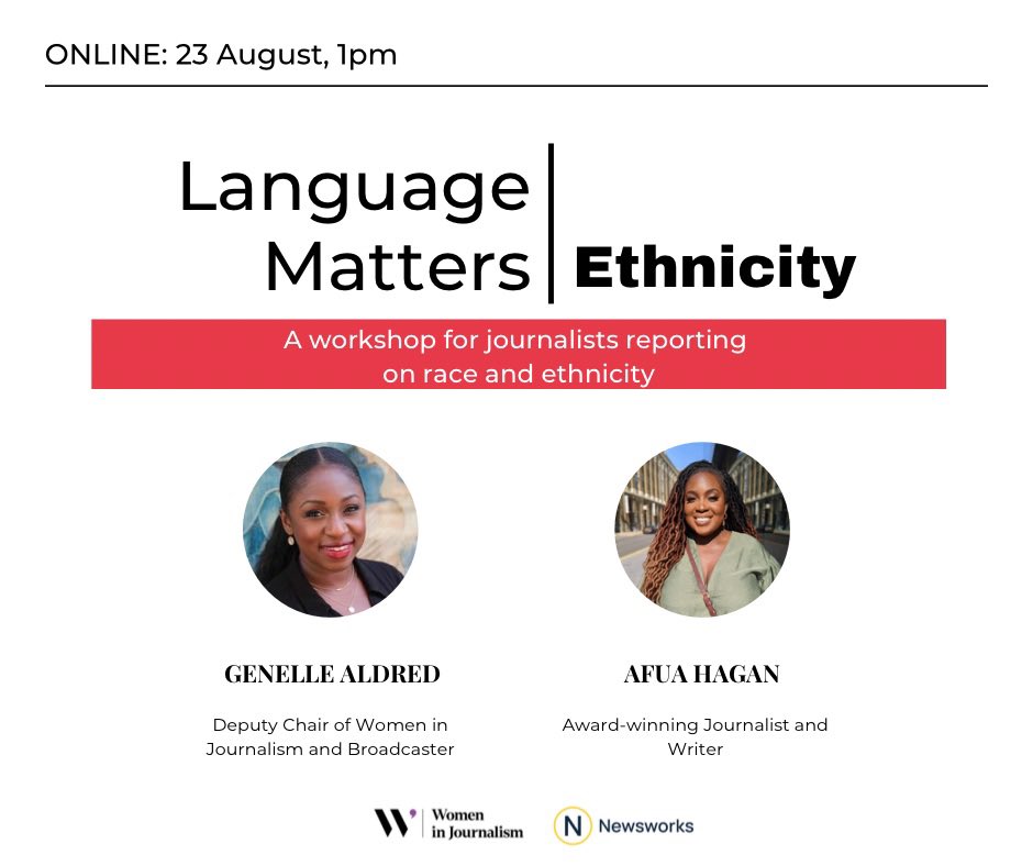 WIJ_UK's tweet photo. 🚨ONE day left

Join @genellealdred and @afuathescot in our FREE workshop for journalists reporting on race and ethnicity

📍Online via Zoom

🎟 Book: https://t.co/2rJVI4yZHf https://t.co/KckXD3xI7c
