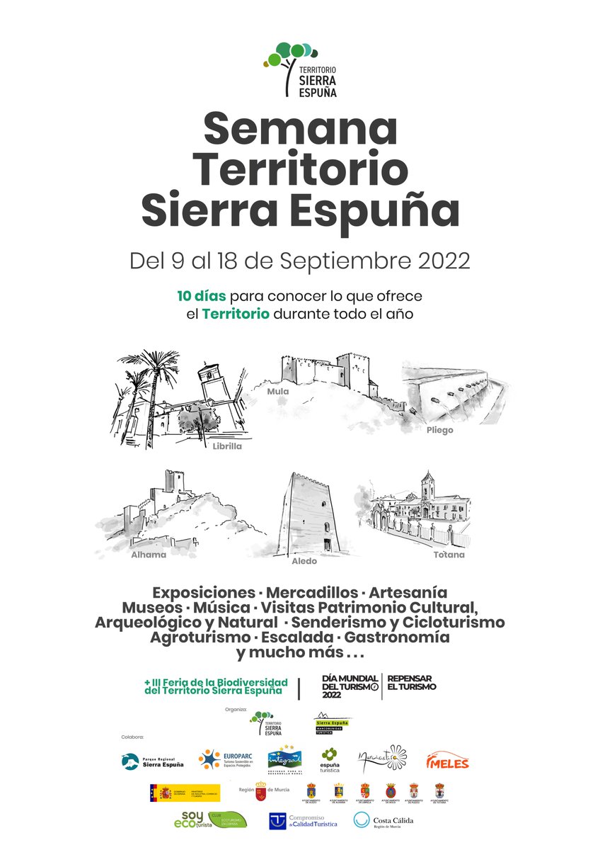 ⛰️Semana Territorio Sierra Espuña⛰️

🗓️Del 9 al 18 de Septiembre tienes una cita con los municipios de Territorio Sierra Espuña 

🗺️10 días para conocer lo que ofrece el territorio durante todo el año